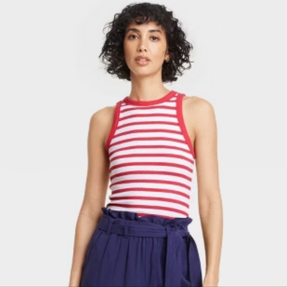 a new day Red and White Striped Tank Top
